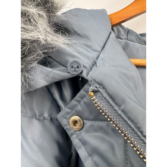 Kate Spade Coat Quilted Faux Fur Hood Down Puffer Blue Gray Size M Winter Jacket - Picture 14 of 14